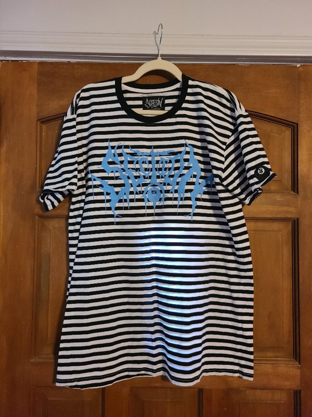 Section 8 Black White Stripe Crew Neck Top T-Shirt XL Beetlejuice? RARE! 8 Ball